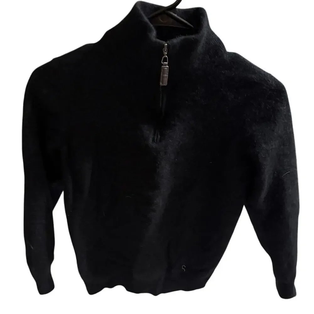 Daniel Hechter Paris 100% 2-Ply Cashmere Black Quarter Zip Sweater‎